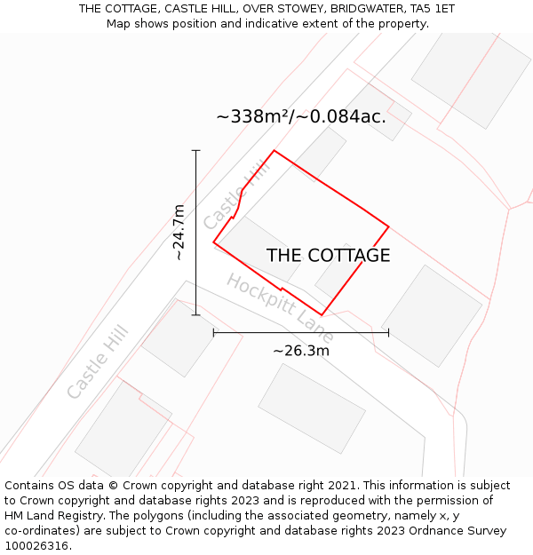 THE COTTAGE, CASTLE HILL, OVER STOWEY, BRIDGWATER, TA5 1ET: Plot and title map