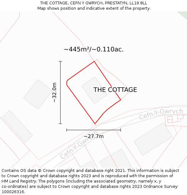 THE COTTAGE, CEFN Y GWRYCH, PRESTATYN, LL19 8LL: Plot and title map