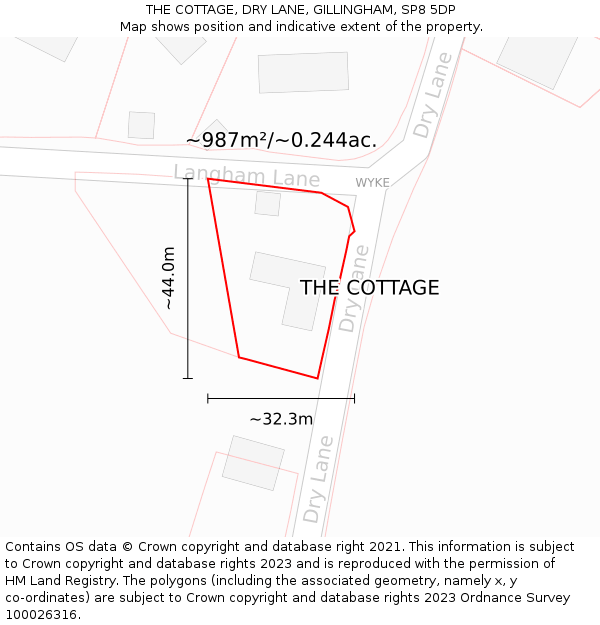 THE COTTAGE, DRY LANE, GILLINGHAM, SP8 5DP: Plot and title map