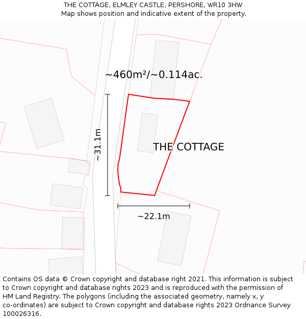 THE COTTAGE, ELMLEY CASTLE, PERSHORE, WR10 3HW: Plot and title map