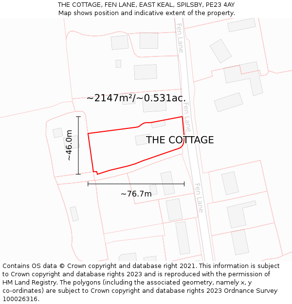 THE COTTAGE, FEN LANE, EAST KEAL, SPILSBY, PE23 4AY: Plot and title map