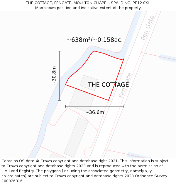 THE COTTAGE, FENGATE, MOULTON CHAPEL, SPALDING, PE12 0XL: Plot and title map