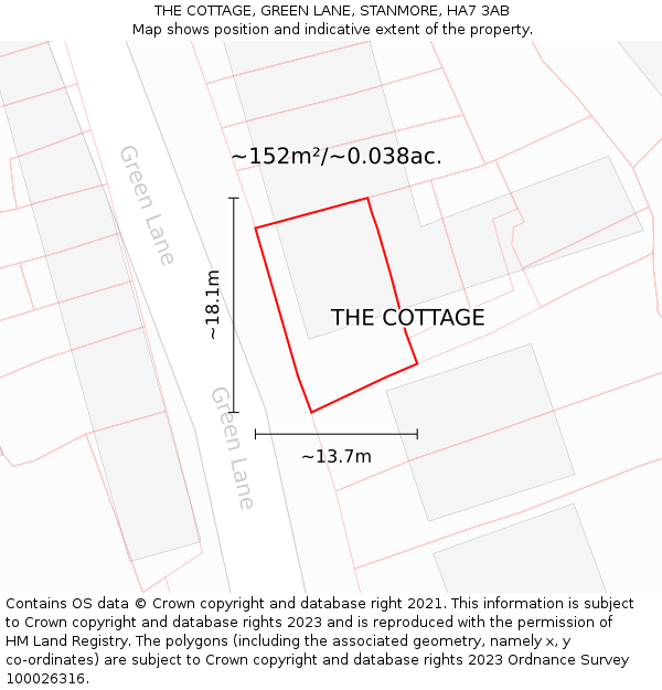 THE COTTAGE, GREEN LANE, STANMORE, HA7 3AB: Plot and title map