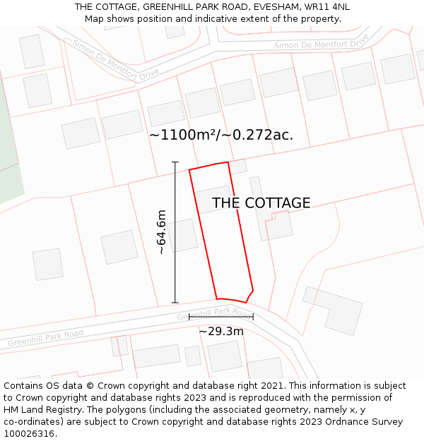 THE COTTAGE, GREENHILL PARK ROAD, EVESHAM, WR11 4NL: Plot and title map