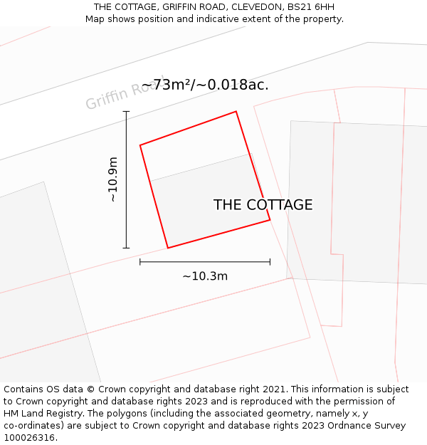 THE COTTAGE, GRIFFIN ROAD, CLEVEDON, BS21 6HH: Plot and title map