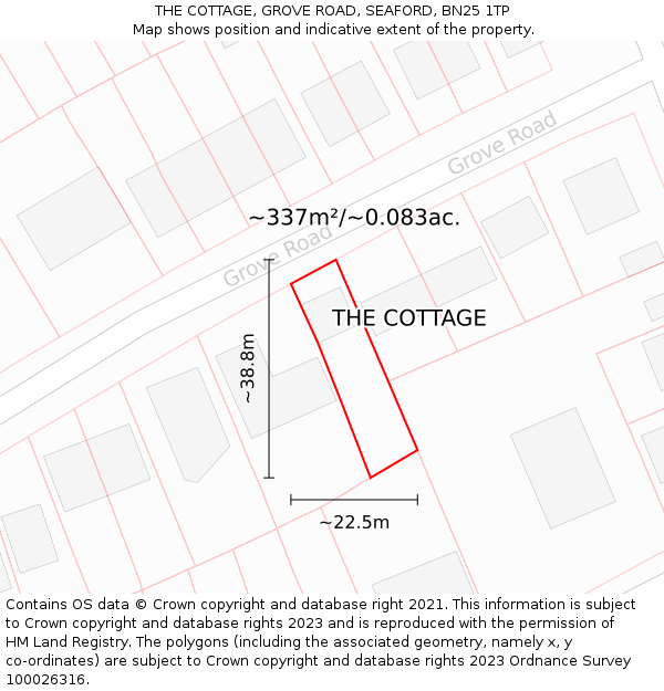THE COTTAGE, GROVE ROAD, SEAFORD, BN25 1TP: Plot and title map