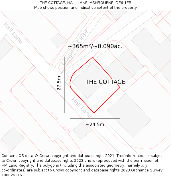 THE COTTAGE, HALL LANE, ASHBOURNE, DE6 1EB: Plot and title map