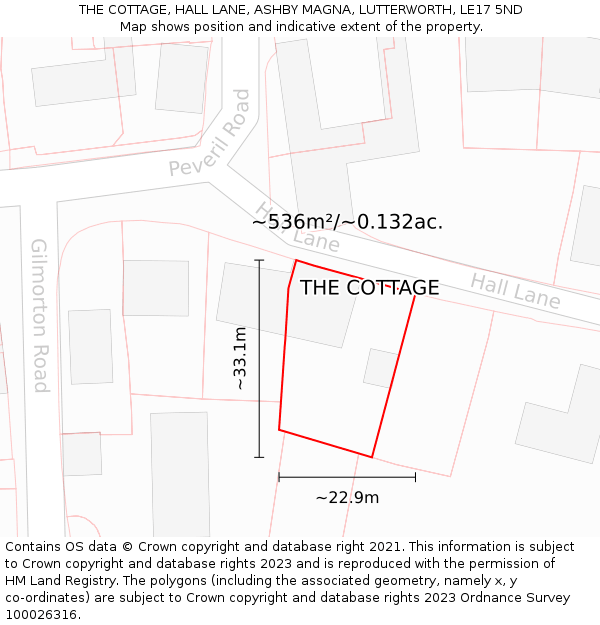 THE COTTAGE, HALL LANE, ASHBY MAGNA, LUTTERWORTH, LE17 5ND: Plot and title map