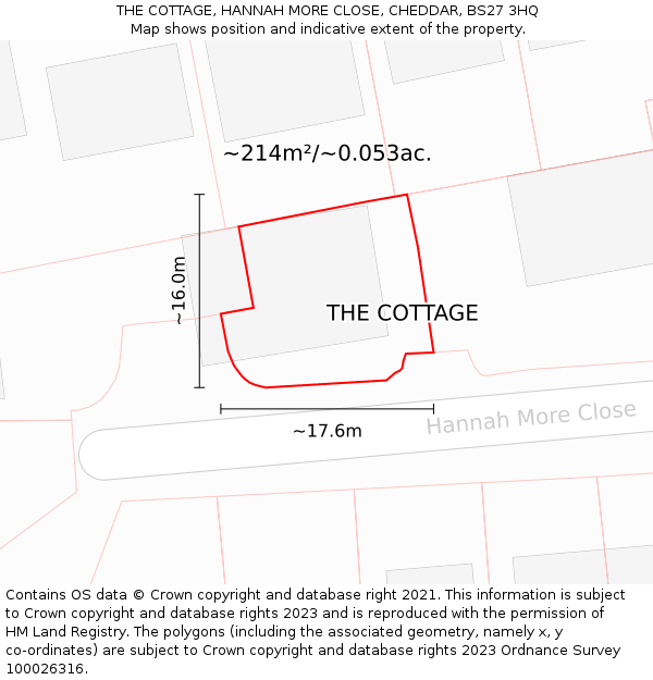 THE COTTAGE, HANNAH MORE CLOSE, CHEDDAR, BS27 3HQ: Plot and title map