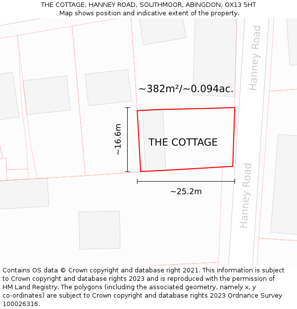 THE COTTAGE, HANNEY ROAD, SOUTHMOOR, ABINGDON, OX13 5HT: Plot and title map