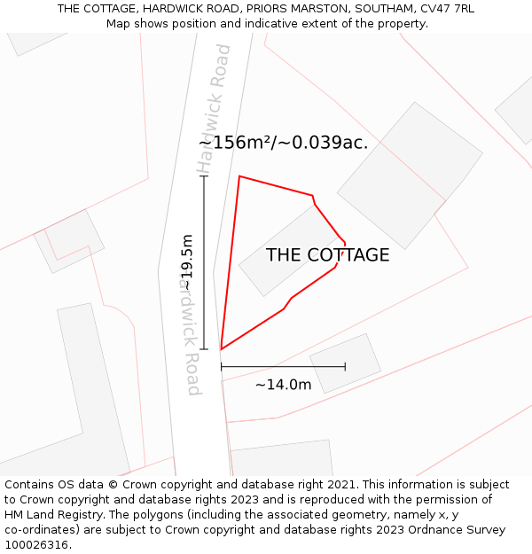 THE COTTAGE, HARDWICK ROAD, PRIORS MARSTON, SOUTHAM, CV47 7RL: Plot and title map