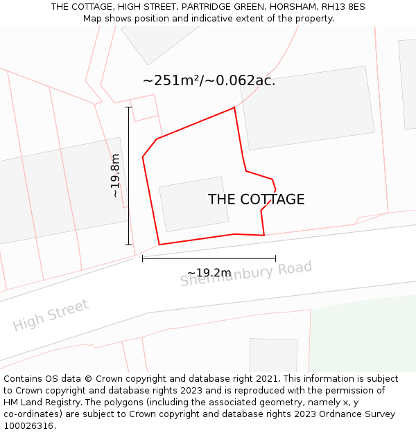 THE COTTAGE, HIGH STREET, PARTRIDGE GREEN, HORSHAM, RH13 8ES: Plot and title map