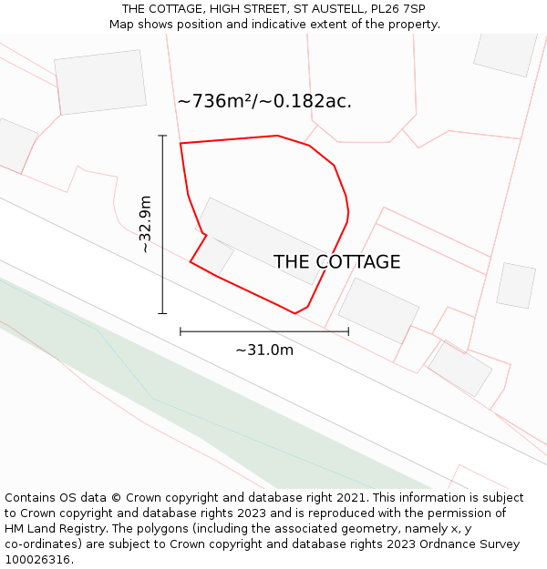 THE COTTAGE, HIGH STREET, ST AUSTELL, PL26 7SP: Plot and title map