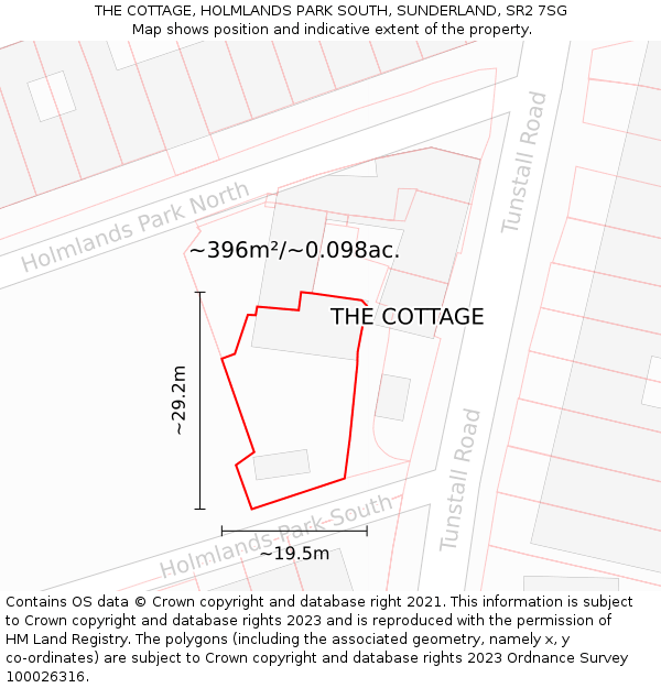 THE COTTAGE, HOLMLANDS PARK SOUTH, SUNDERLAND, SR2 7SG: Plot and title map