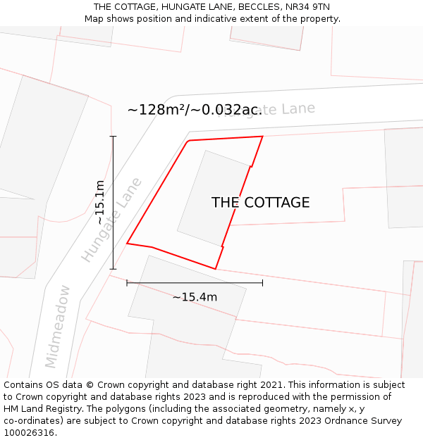 THE COTTAGE, HUNGATE LANE, BECCLES, NR34 9TN: Plot and title map
