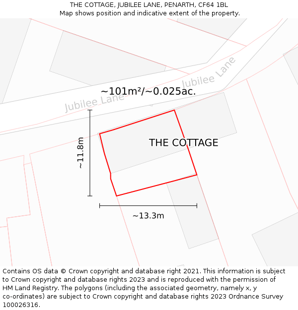 THE COTTAGE, JUBILEE LANE, PENARTH, CF64 1BL: Plot and title map