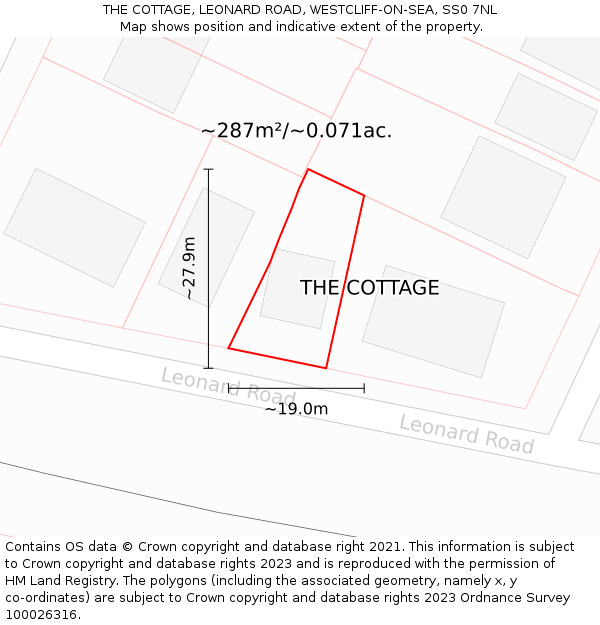 THE COTTAGE, LEONARD ROAD, WESTCLIFF-ON-SEA, SS0 7NL: Plot and title map