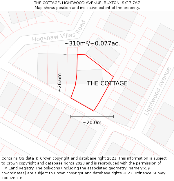 THE COTTAGE, LIGHTWOOD AVENUE, BUXTON, SK17 7AZ: Plot and title map