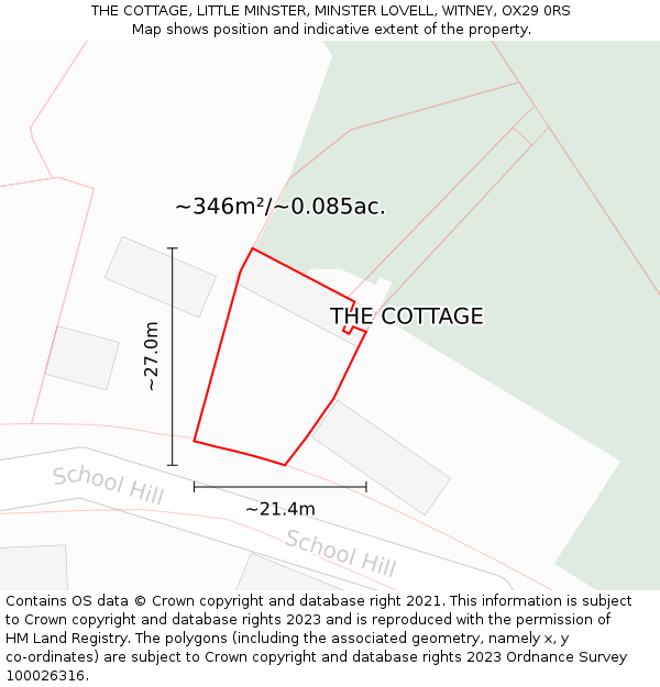 THE COTTAGE, LITTLE MINSTER, MINSTER LOVELL, WITNEY, OX29 0RS: Plot and title map