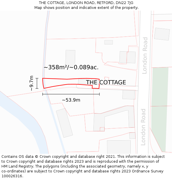 THE COTTAGE, LONDON ROAD, RETFORD, DN22 7JG: Plot and title map