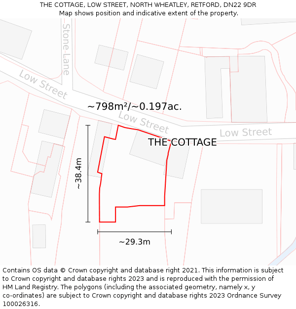 THE COTTAGE, LOW STREET, NORTH WHEATLEY, RETFORD, DN22 9DR: Plot and title map