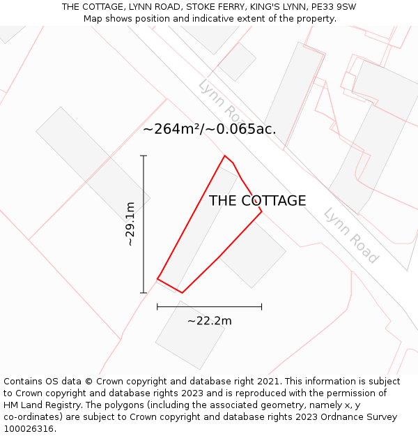 THE COTTAGE, LYNN ROAD, STOKE FERRY, KING'S LYNN, PE33 9SW: Plot and title map