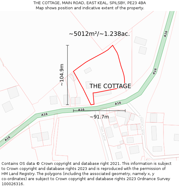 THE COTTAGE, MAIN ROAD, EAST KEAL, SPILSBY, PE23 4BA: Plot and title map