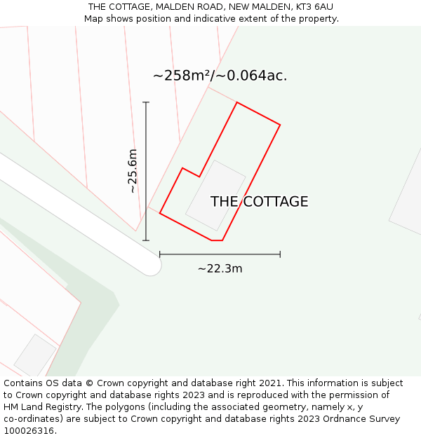 THE COTTAGE, MALDEN ROAD, NEW MALDEN, KT3 6AU: Plot and title map