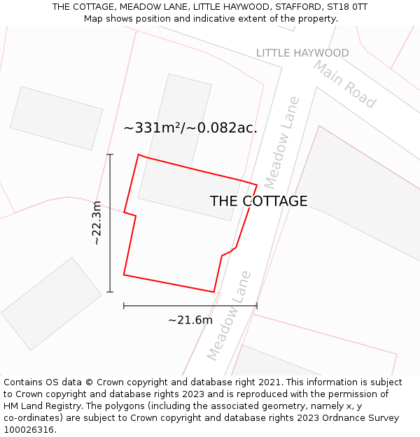 THE COTTAGE, MEADOW LANE, LITTLE HAYWOOD, STAFFORD, ST18 0TT: Plot and title map