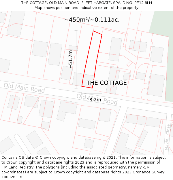 THE COTTAGE, OLD MAIN ROAD, FLEET HARGATE, SPALDING, PE12 8LH: Plot and title map
