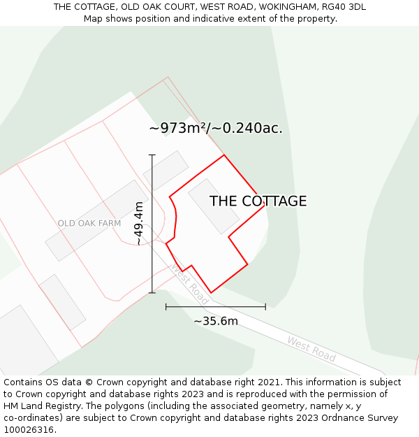 THE COTTAGE, OLD OAK COURT, WEST ROAD, WOKINGHAM, RG40 3DL: Plot and title map