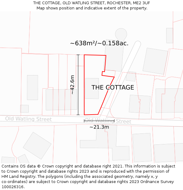 THE COTTAGE, OLD WATLING STREET, ROCHESTER, ME2 3UF: Plot and title map