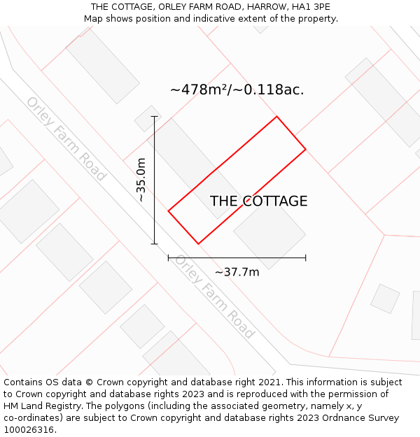 THE COTTAGE, ORLEY FARM ROAD, HARROW, HA1 3PE: Plot and title map