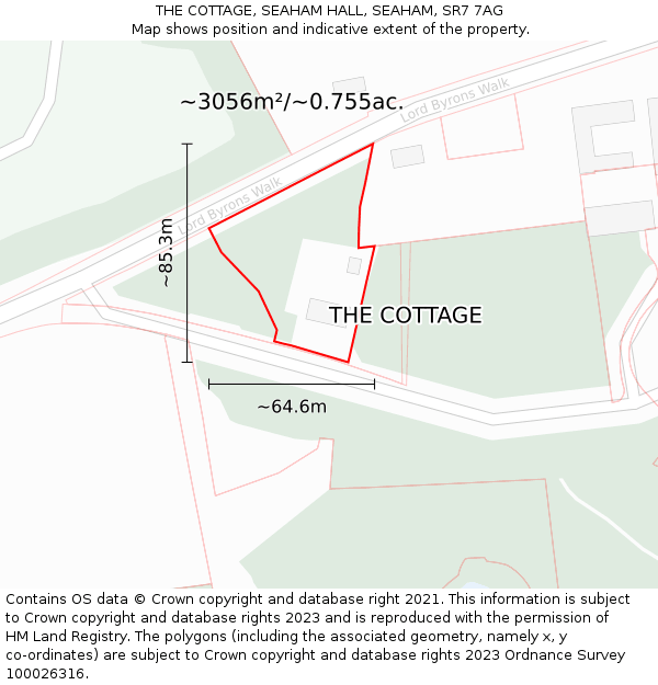 THE COTTAGE, SEAHAM HALL, SEAHAM, SR7 7AG: Plot and title map