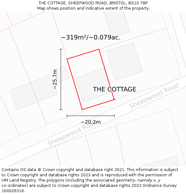 THE COTTAGE, SHEEPWOOD ROAD, BRISTOL, BS10 7BP: Plot and title map