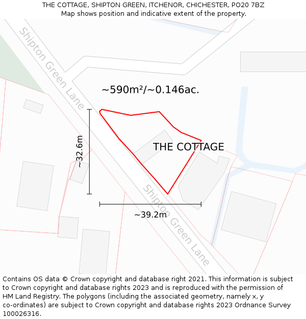 THE COTTAGE, SHIPTON GREEN, ITCHENOR, CHICHESTER, PO20 7BZ: Plot and title map