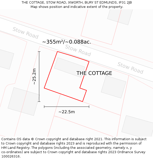 THE COTTAGE, STOW ROAD, IXWORTH, BURY ST EDMUNDS, IP31 2JB: Plot and title map