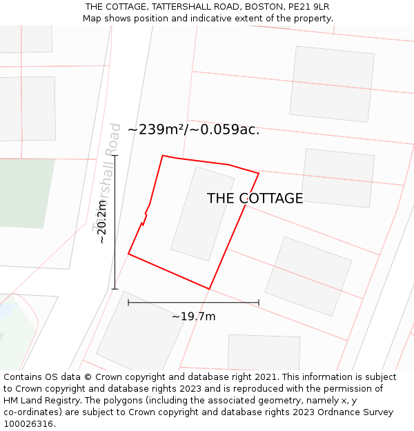 THE COTTAGE, TATTERSHALL ROAD, BOSTON, PE21 9LR: Plot and title map