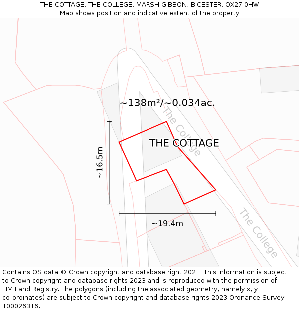 THE COTTAGE, THE COLLEGE, MARSH GIBBON, BICESTER, OX27 0HW: Plot and title map