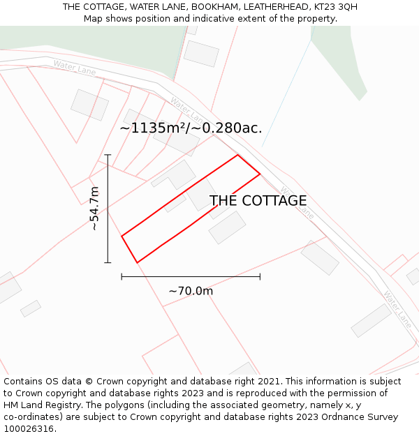 THE COTTAGE, WATER LANE, BOOKHAM, LEATHERHEAD, KT23 3QH: Plot and title map