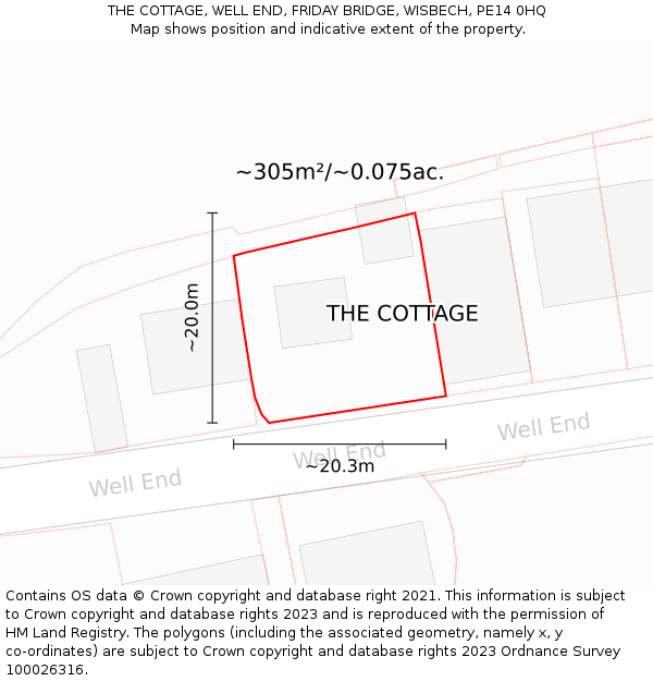 THE COTTAGE, WELL END, FRIDAY BRIDGE, WISBECH, PE14 0HQ: Plot and title map