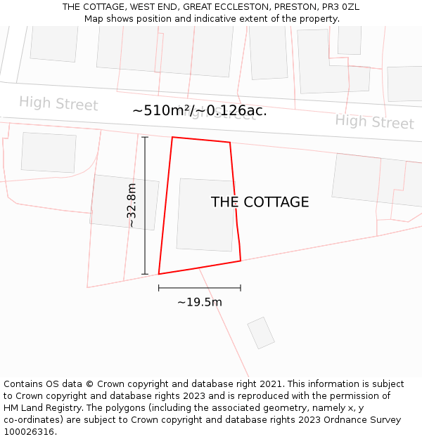THE COTTAGE, WEST END, GREAT ECCLESTON, PRESTON, PR3 0ZL: Plot and title map