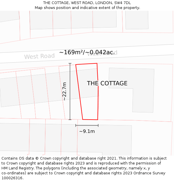 THE COTTAGE, WEST ROAD, LONDON, SW4 7DL: Plot and title map
