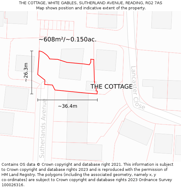 THE COTTAGE, WHITE GABLES, SUTHERLAND AVENUE, READING, RG2 7AS: Plot and title map