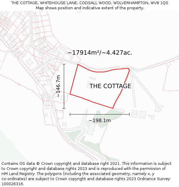 THE COTTAGE, WHITEHOUSE LANE, CODSALL WOOD, WOLVERHAMPTON, WV8 1QS: Plot and title map
