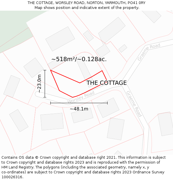 THE COTTAGE, WORSLEY ROAD, NORTON, YARMOUTH, PO41 0RY: Plot and title map