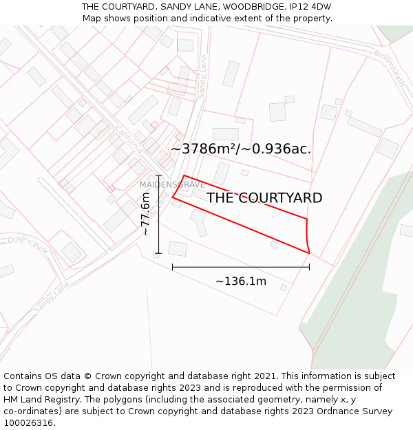 THE COURTYARD, SANDY LANE, WOODBRIDGE, IP12 4DW: Plot and title map