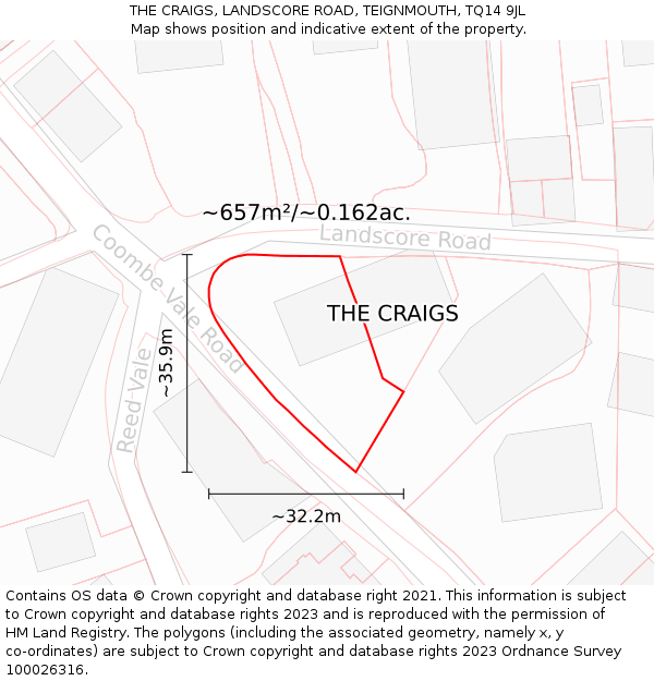 THE CRAIGS, LANDSCORE ROAD, TEIGNMOUTH, TQ14 9JL: Plot and title map