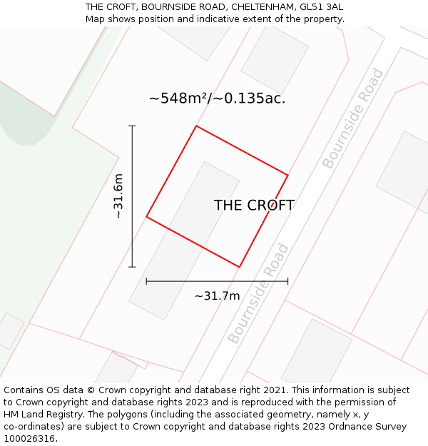 THE CROFT, BOURNSIDE ROAD, CHELTENHAM, GL51 3AL: Plot and title map