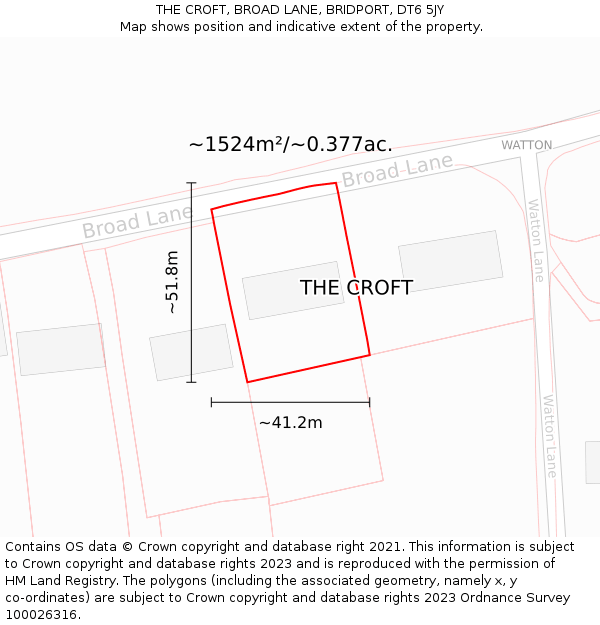 THE CROFT, BROAD LANE, BRIDPORT, DT6 5JY: Plot and title map